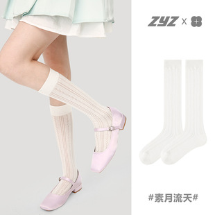 Renaissance mesh hollow mesh mesh socks sun protection anti-mosquito calf socks women's pure white mid-calf length socks women's spring and summer thin