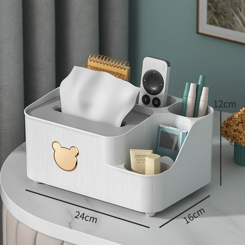 Universal Table Organizer Box, Multi-Compartment Tissue & Remote Holder, Light Luxury