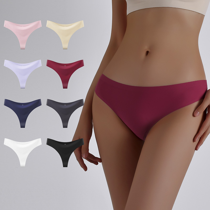 European and American Cross-border Traceless Ice Silk Women's Underwear Breathable Low Waist Bikini Sports Yoga Women's G-string plus size