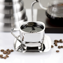 不锈钢咖啡杯套装 双层防烫手保温茶杯 创意方形奶茶杯碟 马克杯