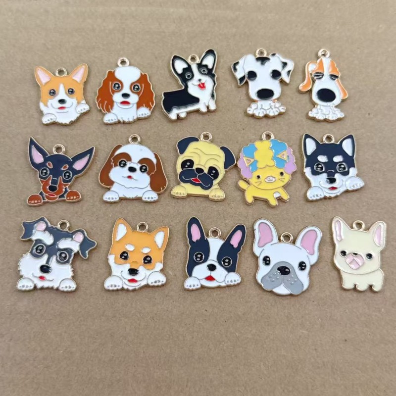 卡通可爱小狗DIY饰品滴油合金挂件耳环项链钥匙扣吊坠饰品配件