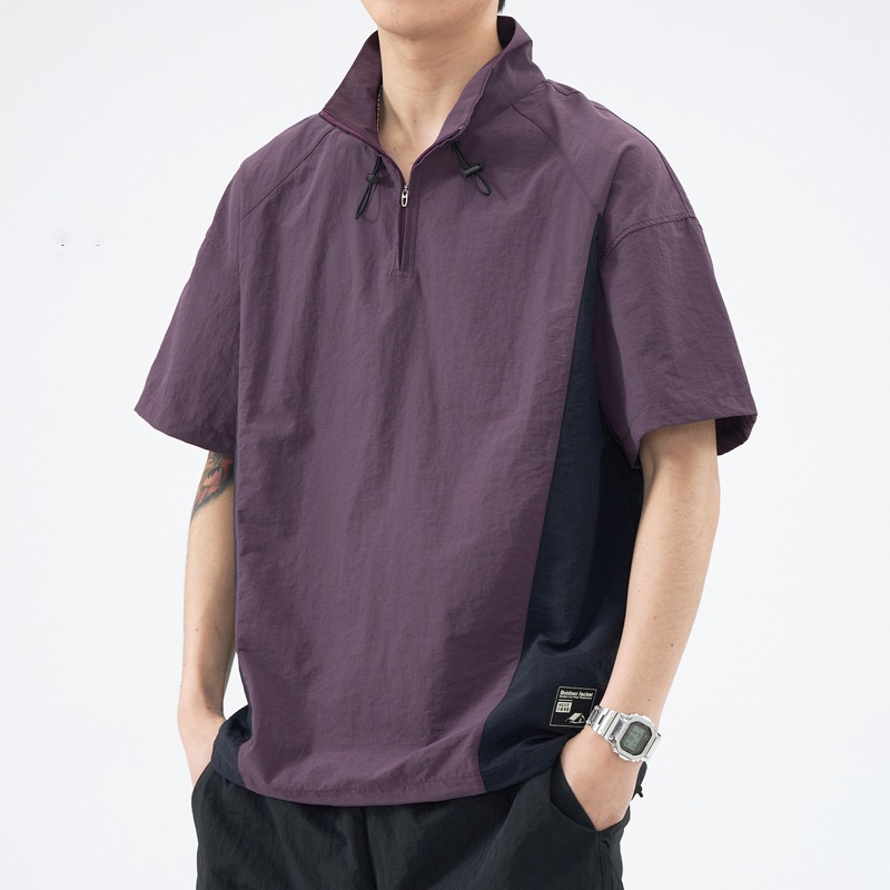 Camisa de manga corta de seda de hielo para hombres, estilo fino de verano, antiarrugas, sin planchar, marca de moda, camiseta casual suelta de alta gama