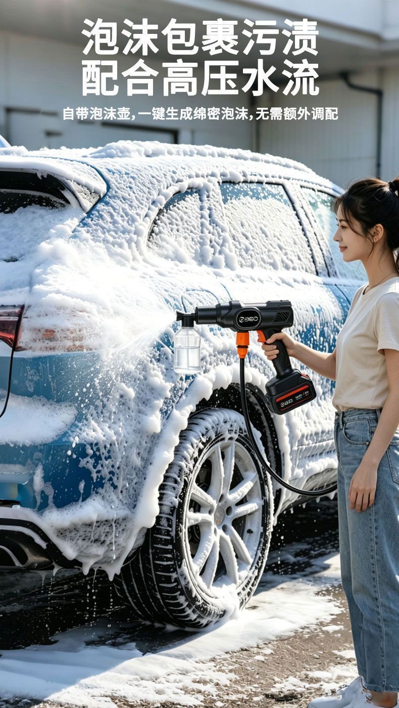Wireless Brushless High-Pressure Car Wash Water Gun, Household Lithium Battery Powered Portable Self-Priming High-Pressure Car Washer