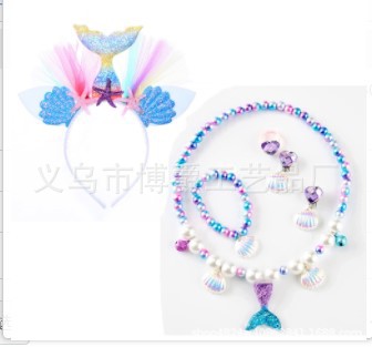 Collar de princesa sirena para niños Pulsera de perlas de concha Varita mágica para niños Accesorios de hadas para niños Traje de rol