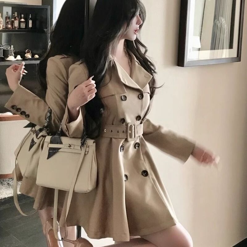 2025赫本风收腰大衣卡其短款风衣女春季感外套设计感气质大衣|undefined