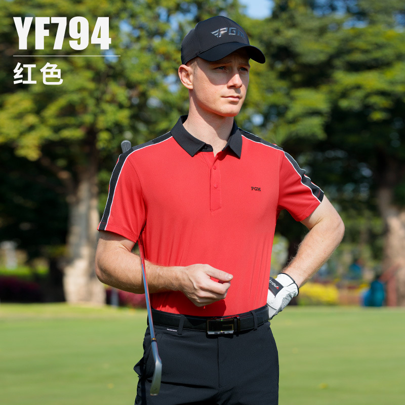 YF794 tay ngắn màu đỏ [vải tương phản/hút ẩm nhanh khô/đàn hồi mềm mại]