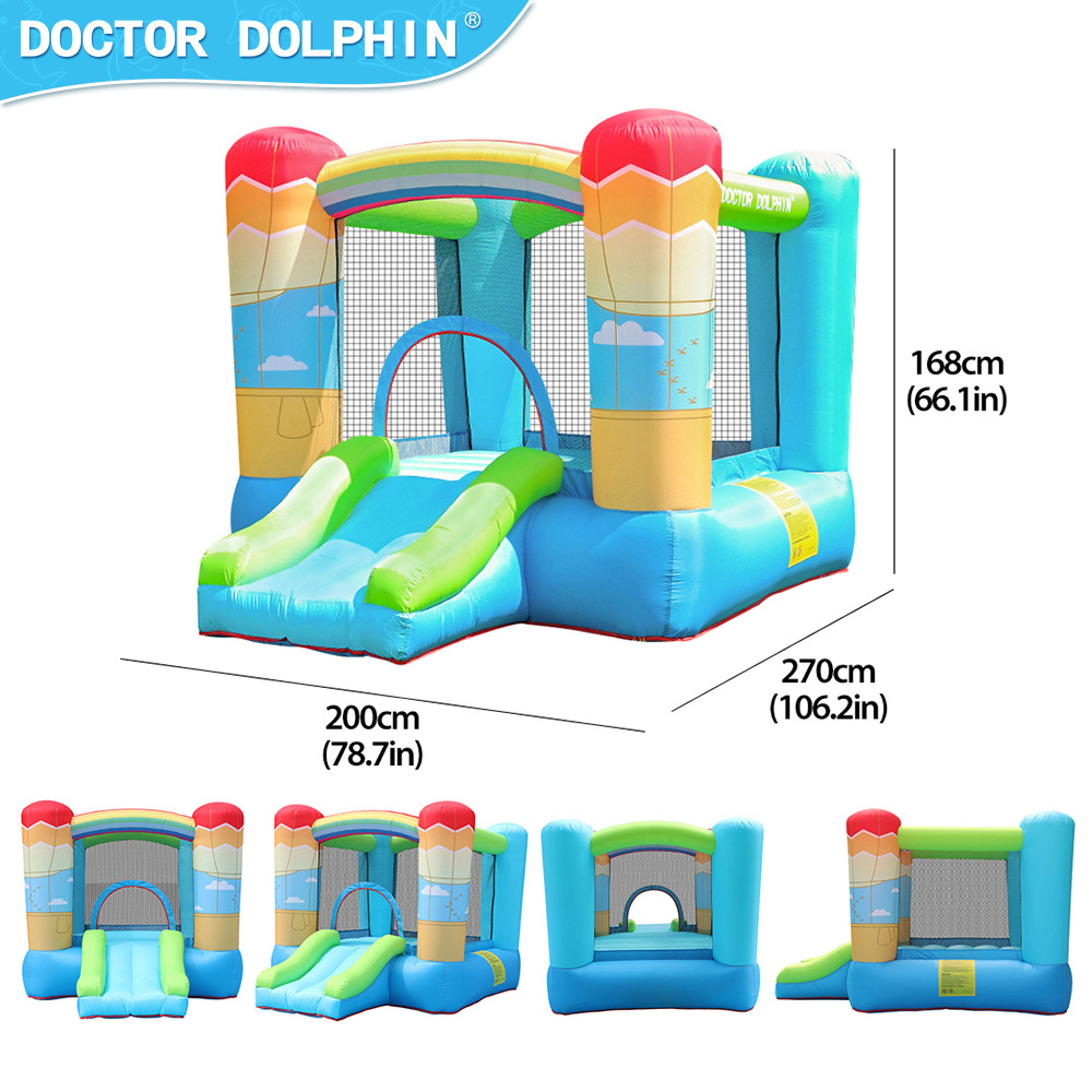 Doctor Delfín | Castillo inflable para niños, trampolín inflable para exteriores, tobogán combinado, castillo pequeño para el hogar, tipo inflable antideslizante