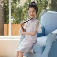 Детские Cheongsam для девочек лето 2024 новый тонкий стиль маленькая девочка ретро свежее элегантное платье в стиле Китайской Республики