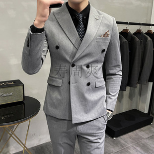 plus size Korean Men's suit Dress Business Double-breasted Small Suit Slim-fit Groom Fashion New Casual