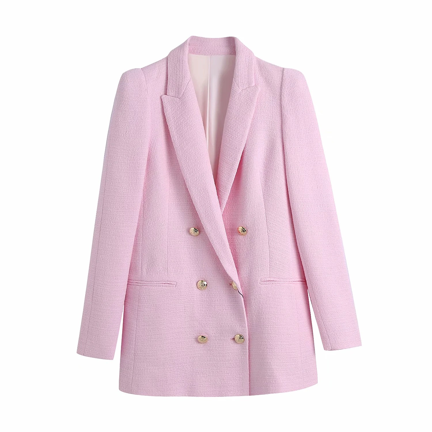 wholesale 2021 Spring Pink temperament Double-breasted Mid length version suit coat texture Big version man 's suit
