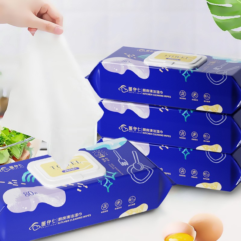 Wholesale kitchen wipes degreasing decontamination household range hood cleaning degreasing wet wipes enlarged thickened rags