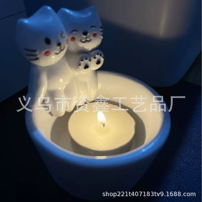 [Кроссбортовый новый Cartoon Kitten Candle Holder 卡通猫咪蜡烛台 树脂工艺品]