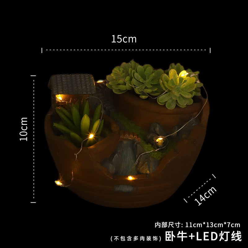 Chậu cây mọng nước vườn trên không có đèn LED, chậu resin hoạt hình, trang trí ban công (RG-252)