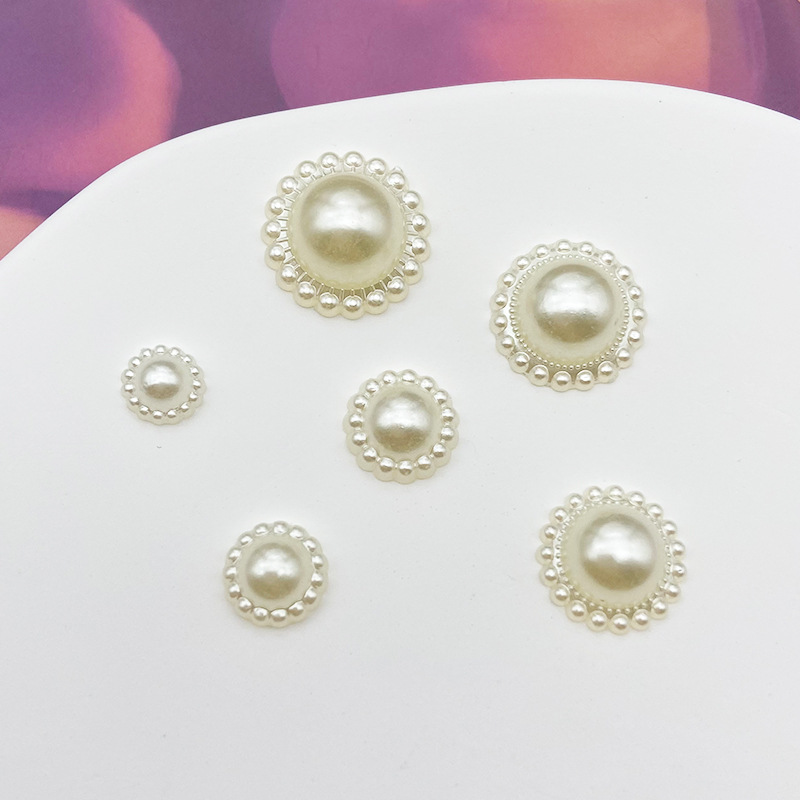 珍珠色平底半圆太阳花饰品配件diy贴片ABS材质手机壳饰品发夹辅料