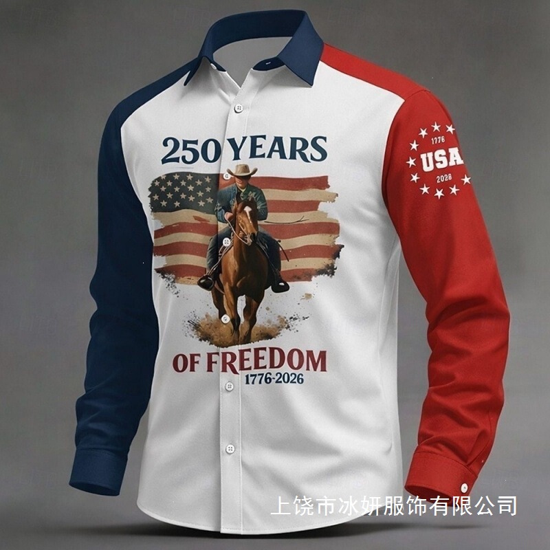 2026 American Independence Day Long-Sleeved Shirt 250Th Anniversary Flag Print Lapel Shirt Fashionable Plus-Size Men's Clothing 2026 American Independence Day Long-Sleeved Shirt 250Th Anniversary Flag Print Lapel Shirt Fashionable Plus-Size Men's Clothing