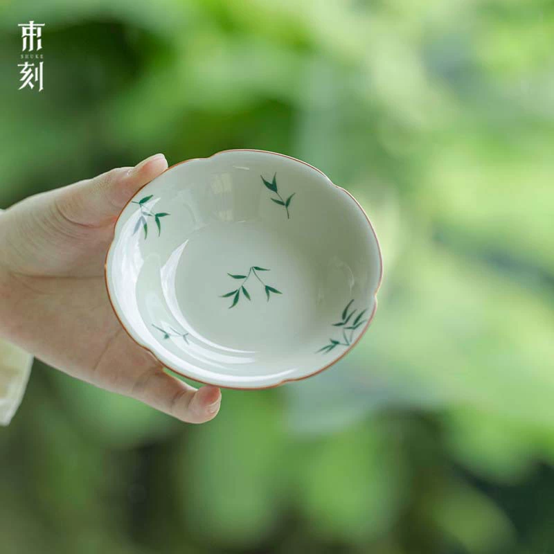 Грустная ручная роспись зеленый бамбуковый горшок, чайный поддон, керамический чайный сервиз, аксессуары