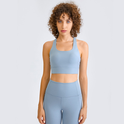 Dropshipping new high-intensity shock-absorbing sports bra, push-up button, hollow back, fitness yoga bra