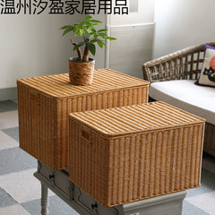 藤编收纳筐带盖INS风特大号仿藤编收纳箱盒衣服箱子搬家储物储物