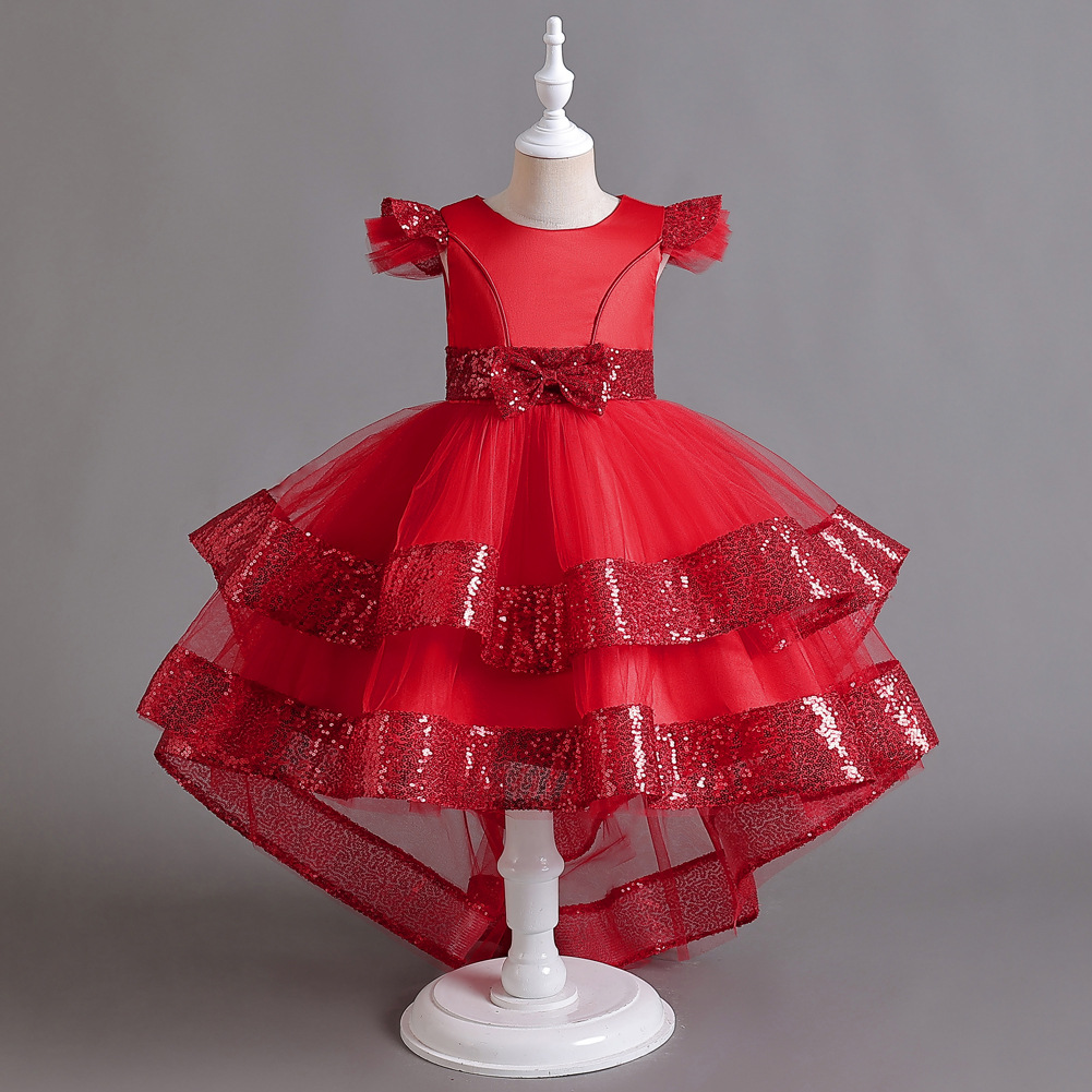 Navidad nuevo niñas princesa vestido de malla pettiskirt pequeño anfitrión flor niña lentejuelas piano rendimiento vestido