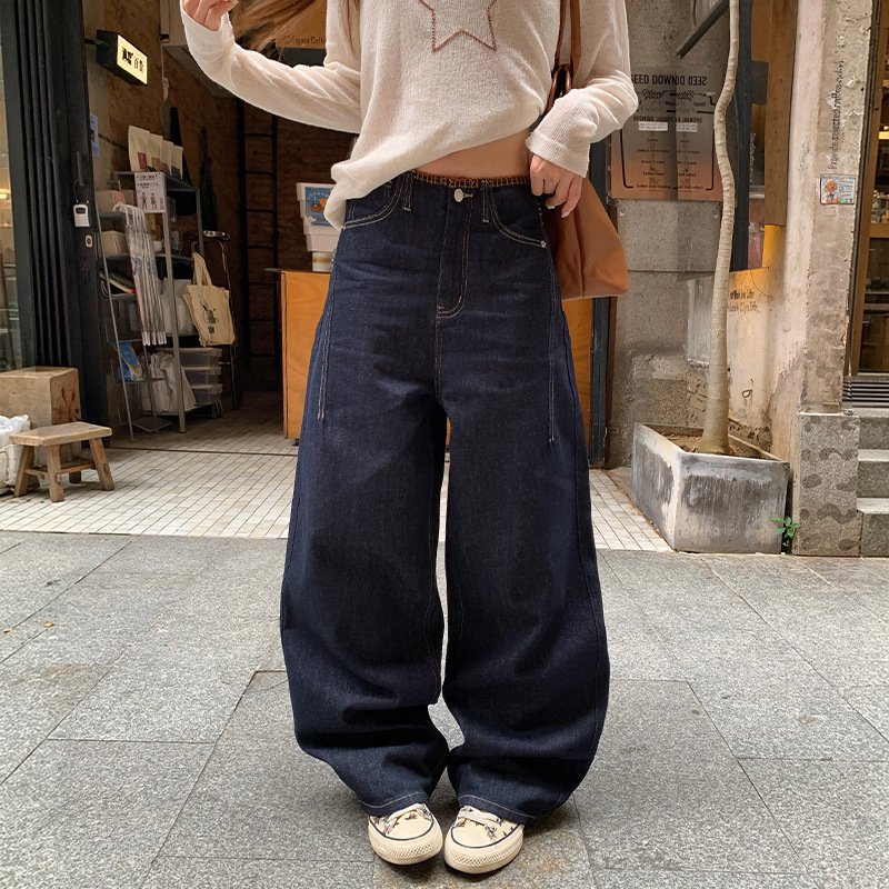 American-style, waistless, color-blocked, hand-stitched, straight-leg, versatile, and slimming jeans for women, 2026 new collection