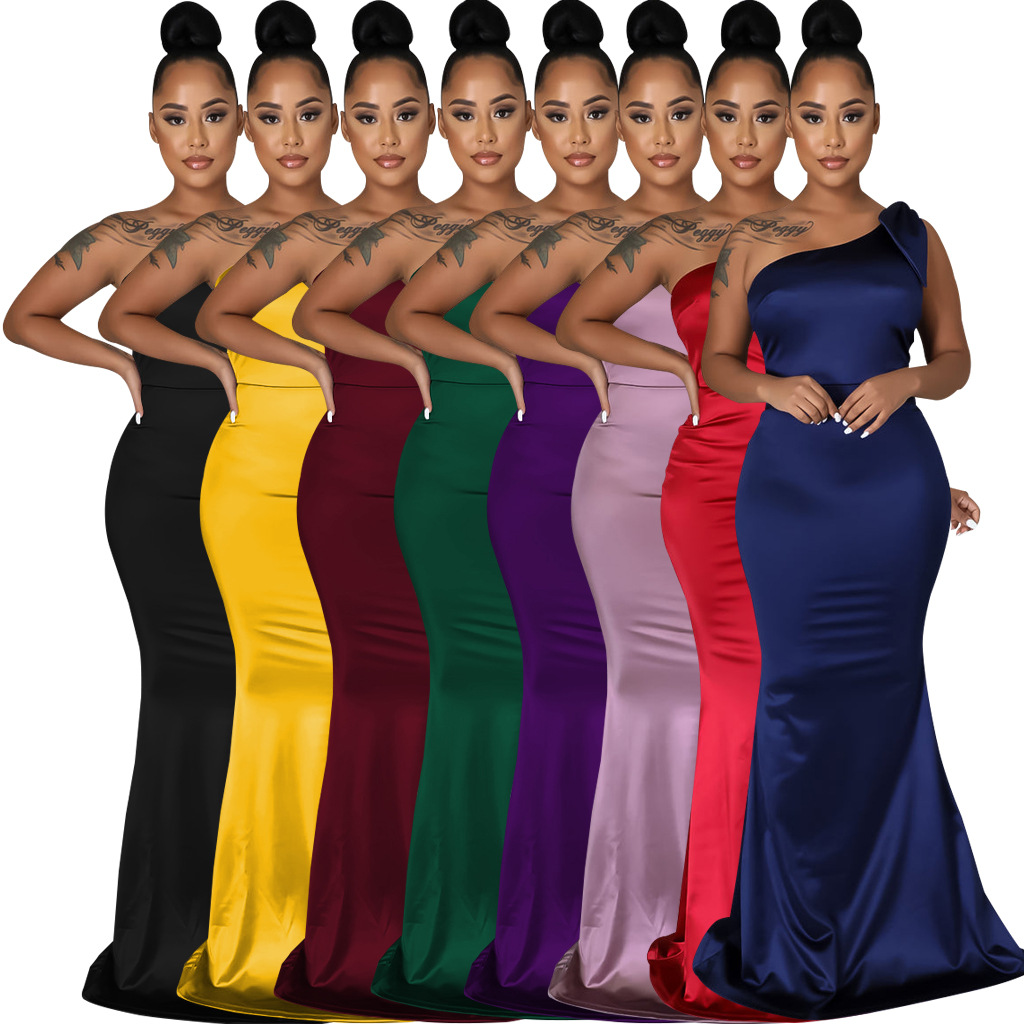 JX5507 亚马逊 独立站 欧美跨境性感时尚单肩斜跨礼服连衣裙