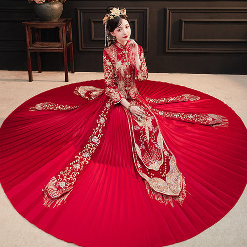 XiuHe Groom bridal  Chinese Wedding Dresses bridal ancient traditional costumes show Chinese wind XiuHe kimono wedding Chinese style dress