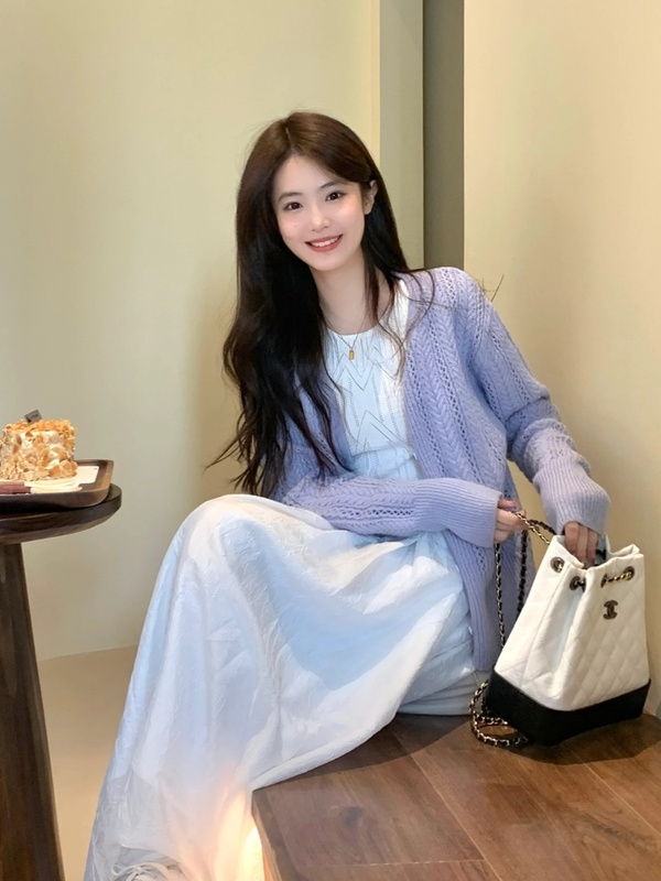 紫色镂空毛衣薄款外套女2025早秋温柔风开衫气质马海毛针织衫上衣|undefined