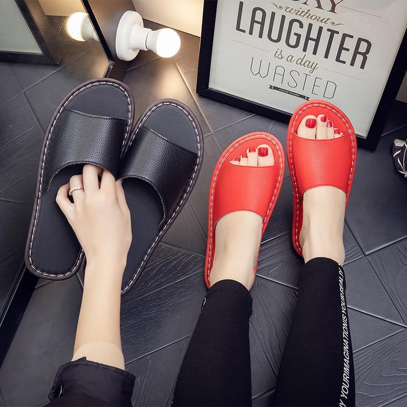 Genuine Leather Home Slippers for Women, Summer Indoor Non-Slip Cowhide Slippers, Soft-Soled Household Slippers for Men, Non-Slip and Wear-Resistant
