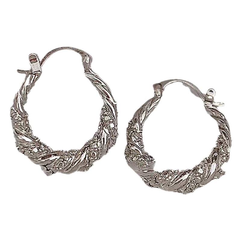 Aguja de plata Zircon en forma de U plisada pendientes curvados personalizada estilo frío serie de plata pendientes simples nichos pendientes de temperamento