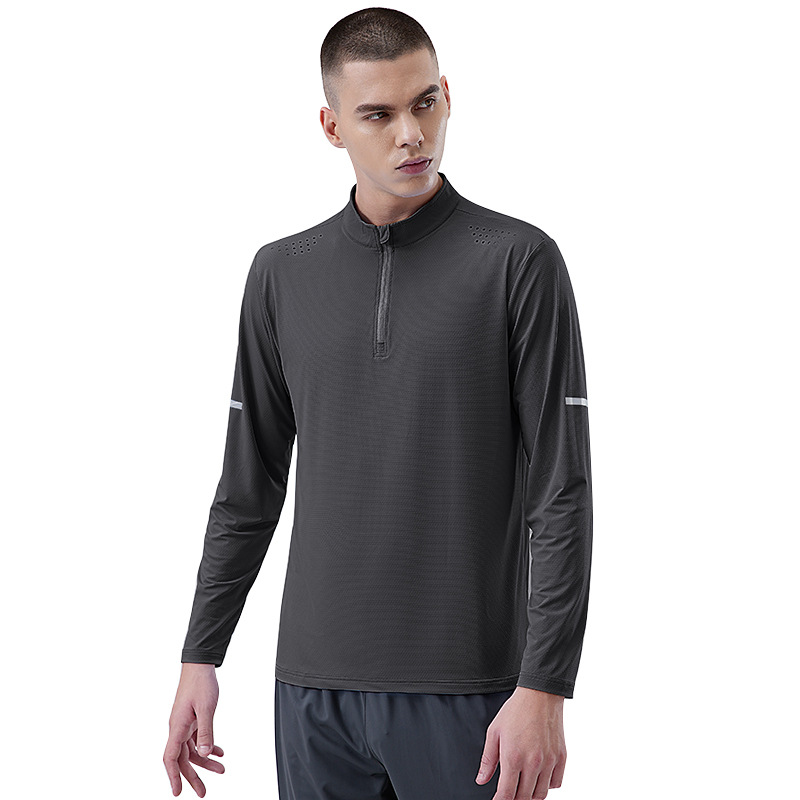 Primavera y otoño nueva manga larga media cremallera ropa de secado rápido deportes fitness suéter transpirable entrenamiento superior correr entrenador camisa