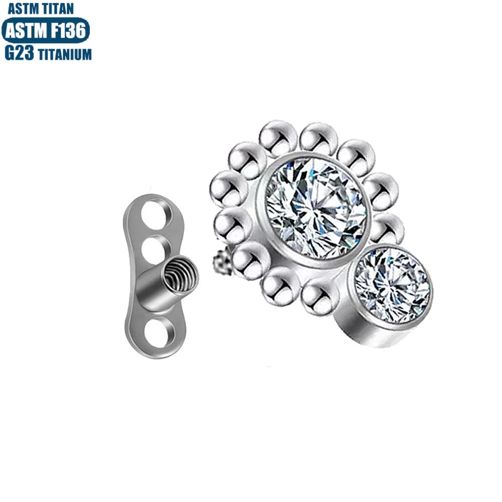 Silver pointed spike labret stud material detail