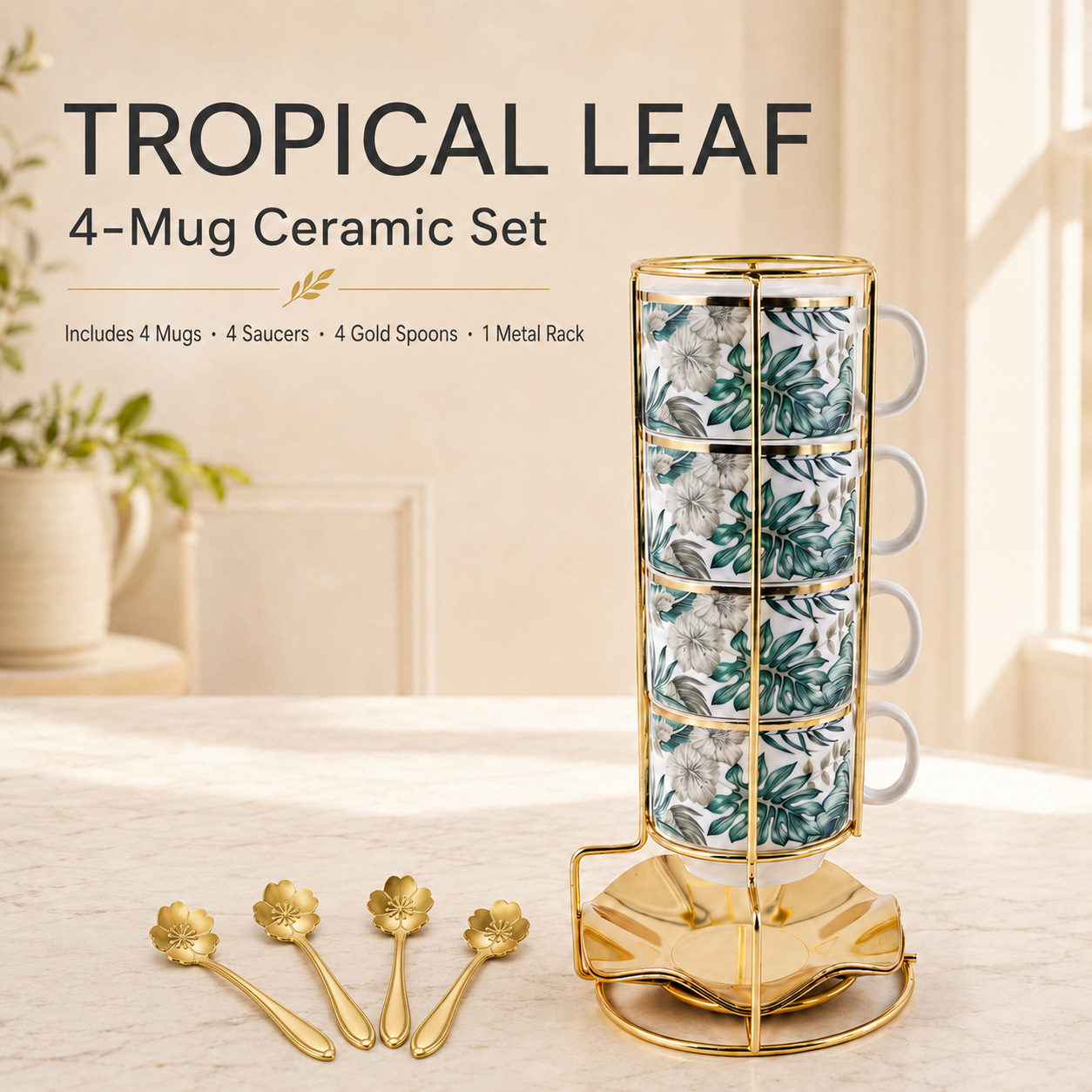 Juego de Tazas Apilables de Porcelana con Soporte para Hogar y Oficina image 10