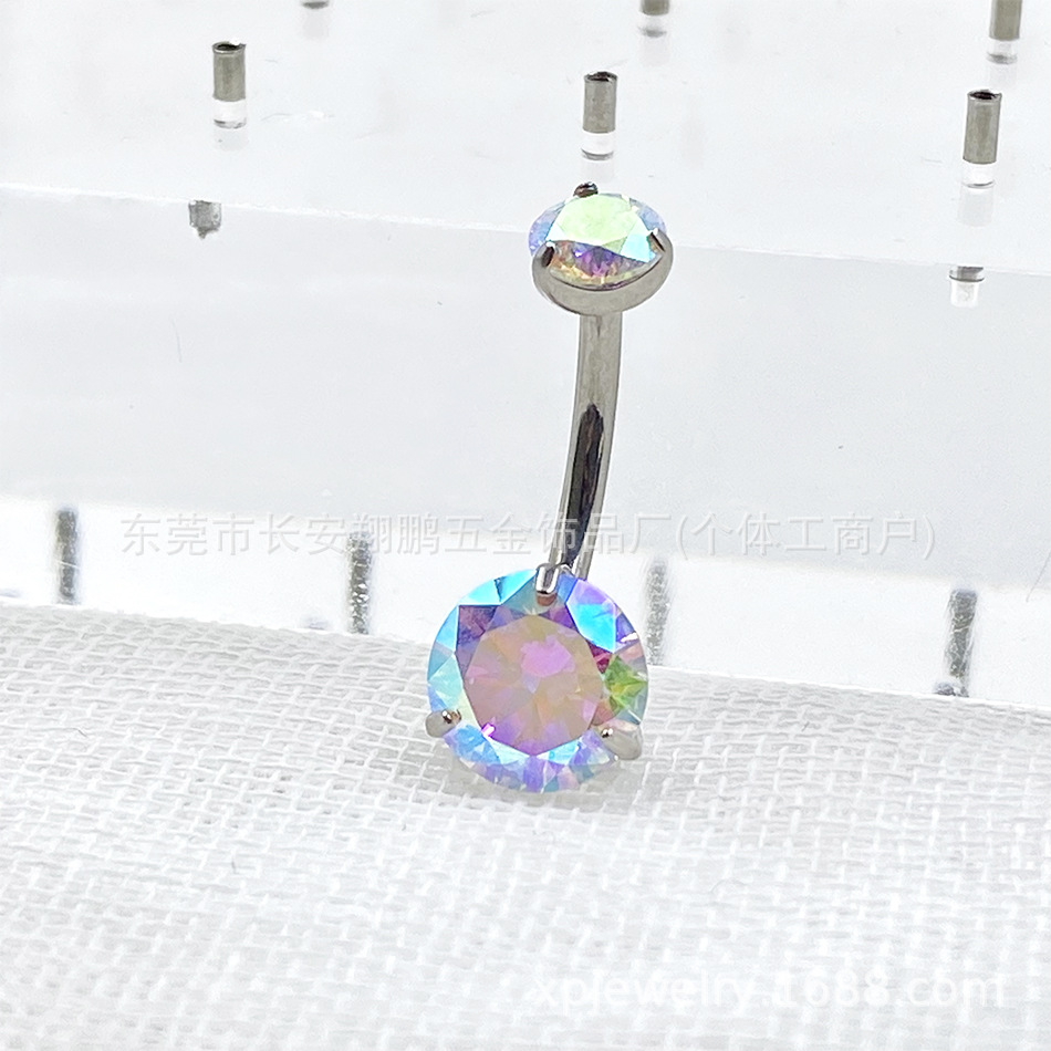 G23チタン合金三爪二頭ジルコン内ねじ臍釘F136超フラッシュ円形ジルコニウム内歯臍環チタン