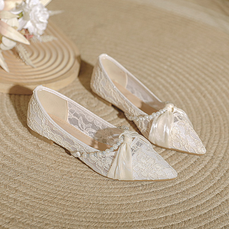 French Style Women's Shoes Flats Bottom 2025 New Fairy Style Pearl Bridesmaid Flats Mesh Breathable Gentle Sandals for Women French Style Women's Shoes Flats Bottom 2025 New Fairy Style Pearl Bridesmaid Flats Mesh Breathable Gentle Sandals for Women