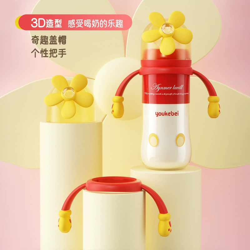 Painted anti-colic feeding bottle for new born, wide neck