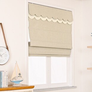 Bedroom Bay Window Small Window Adjustable Roman Curtain Japanese Imitation Linen Full Blackout Milk Tea Color Curtain Tea Room Study
