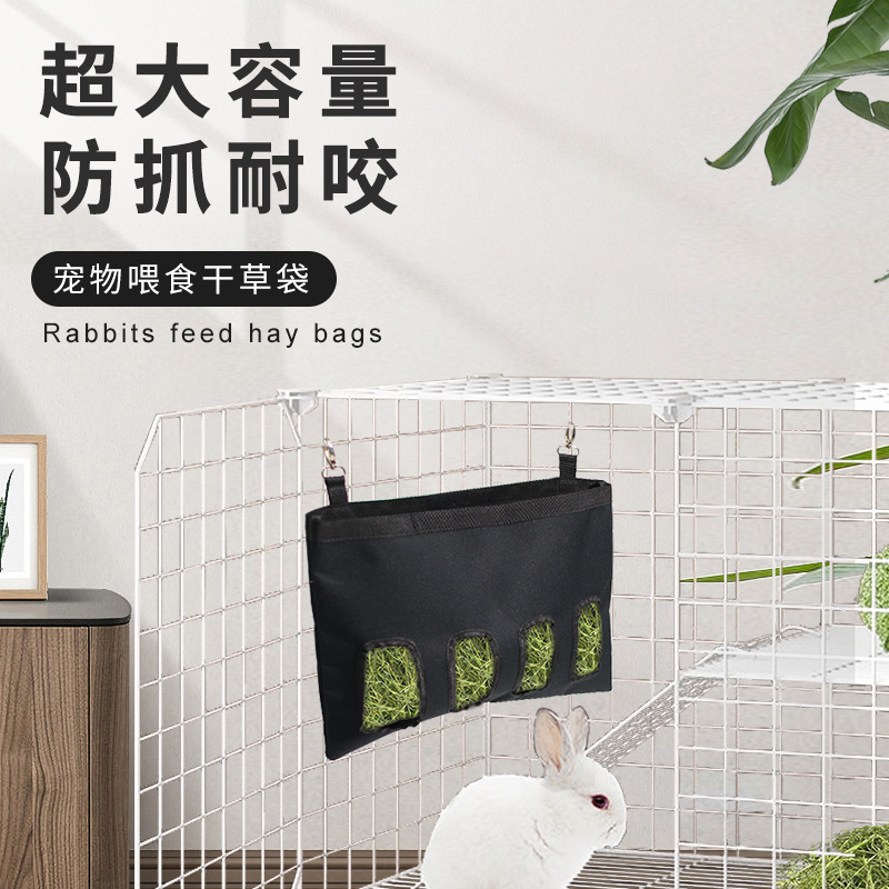 Bolsa de heno para conejos, bolsa de alimentación colgante de gran capacidad para cobayas, bolsa colgante para almacenamiento de alimentos para mascotas pequeñas como chinchillas, venta directa del fabricante, suministros para mascotas