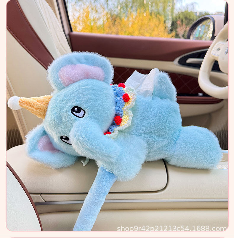 Cute Cartoon Car Tissue Box Plush Animal Doll Car Seat Back Tissue Holder Trendy Car Tissue Box