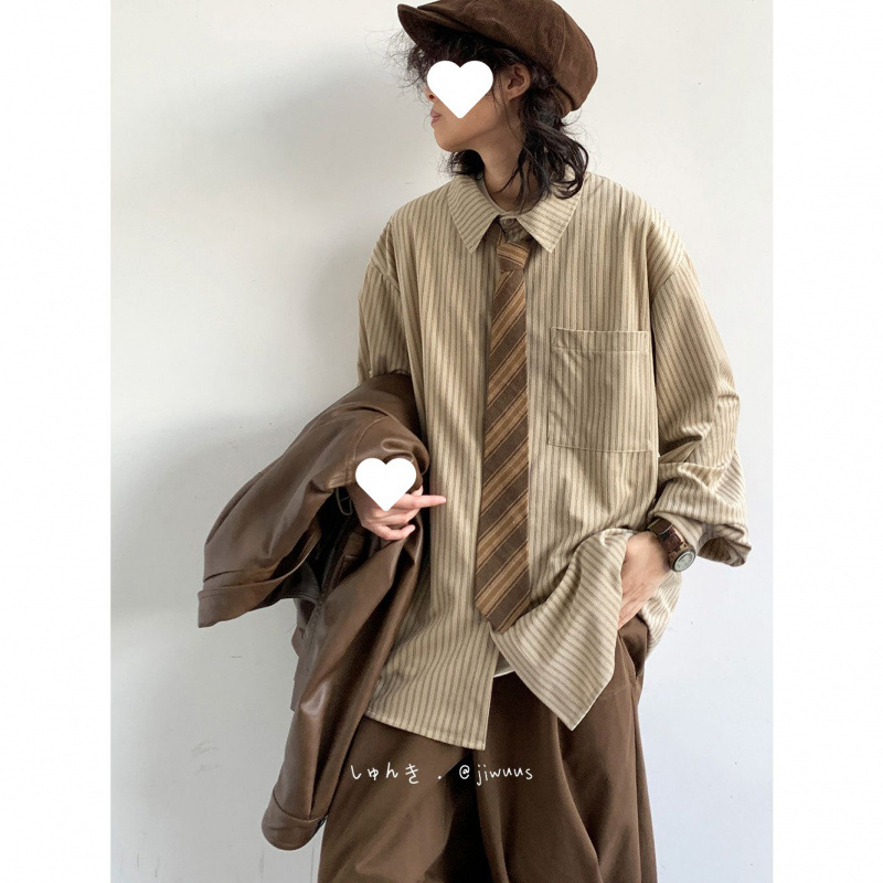 [Striped shirt]-Khaki original high quality