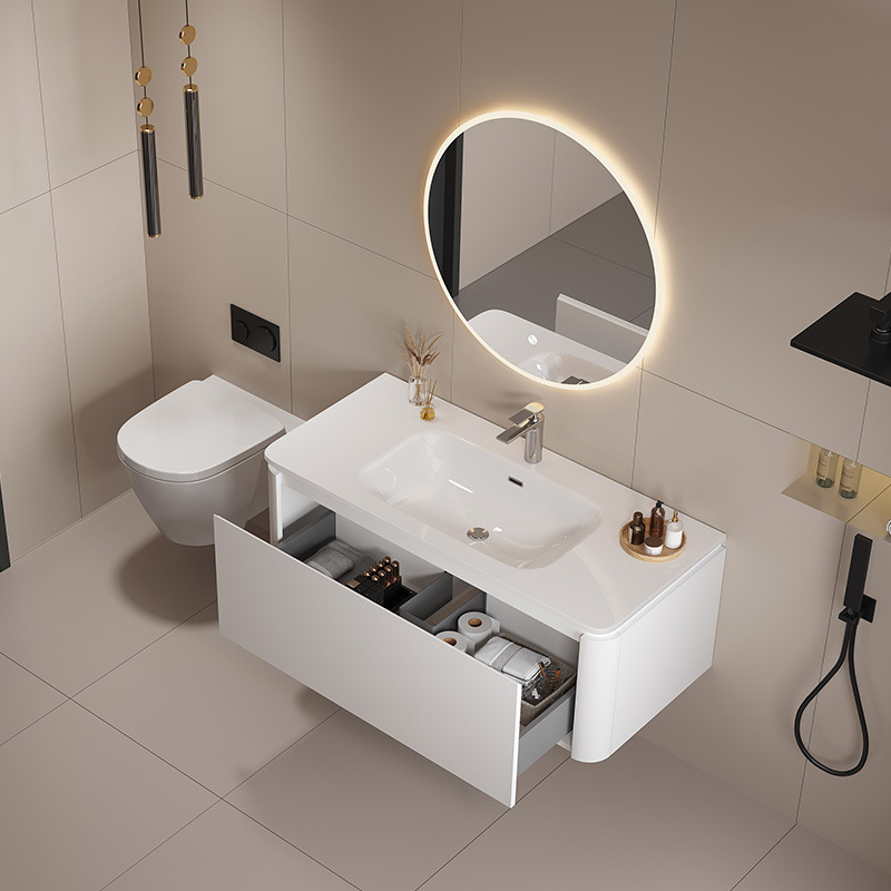 High-Quality Smart Solid Wood Bathroom Cabinet Piano Paint Cabinet Washstand High-Quality Ceramic Basin Human Body Sensor Cabinet
