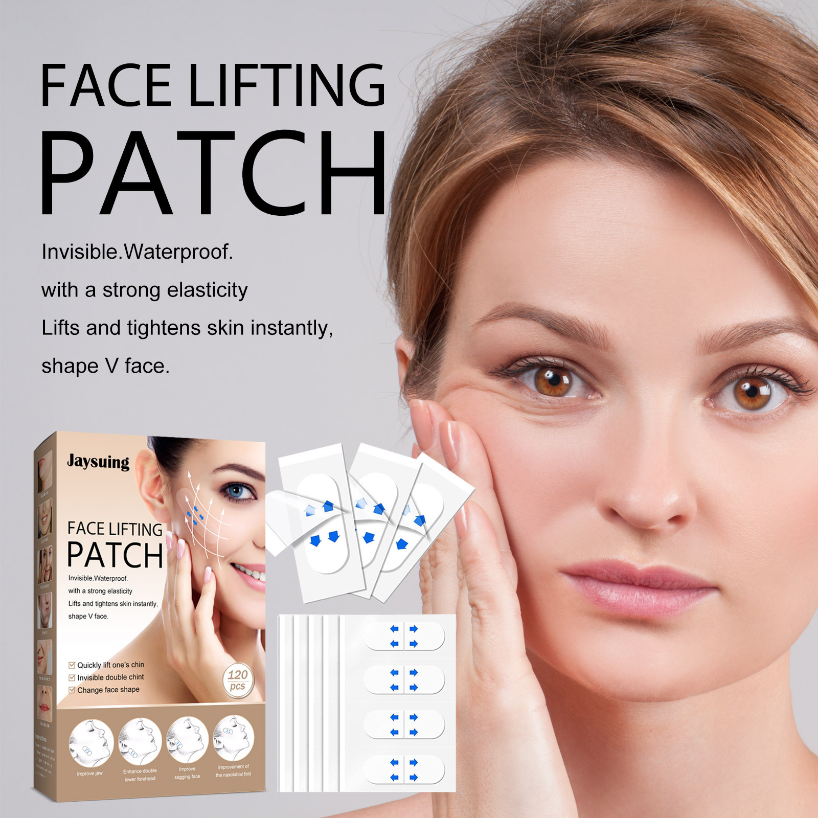 Facial invisible pegatinas de elevación de la cara y el endurecimiento de la barbilla desvanecimiento líneas finas que forman en forma de V pequeñas pegatinas de cara