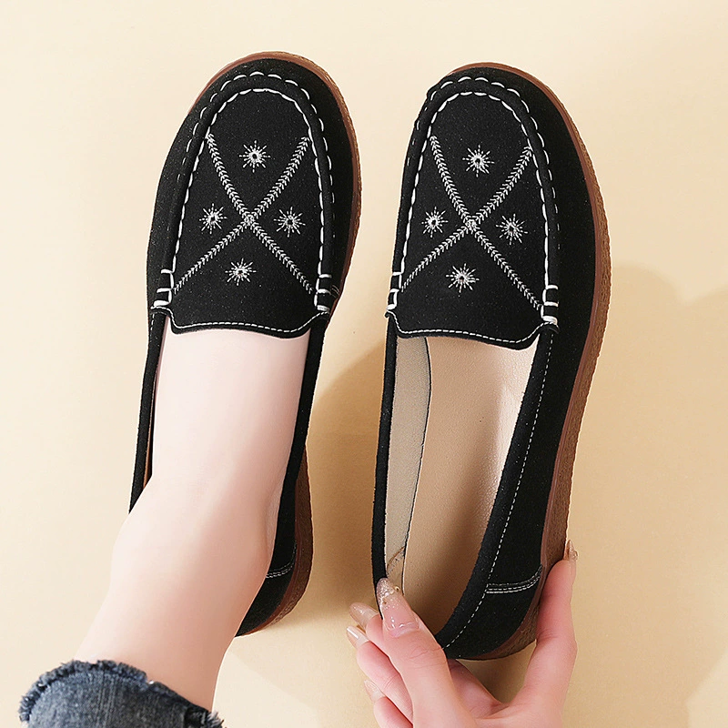 Женские кожаные лодочки на slip-on, мягкая подошва, удобная повседневная обувь для мам среднего возраста