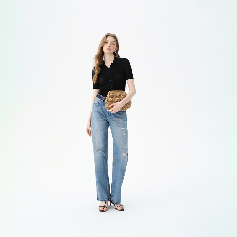 Mbb2026 Spring/Summer New Style Non-Stretch Stiff Narrow-Fit Cropped Straight-Leg Pants with Ripped Vintage Versatile Slimming Jeans Mbb2026 Spring/Summer New Style Non-Stretch Stiff Narrow-Fit Cropped Straight-Leg Pants with Ripped Vintage Versatile Slimming Jeans