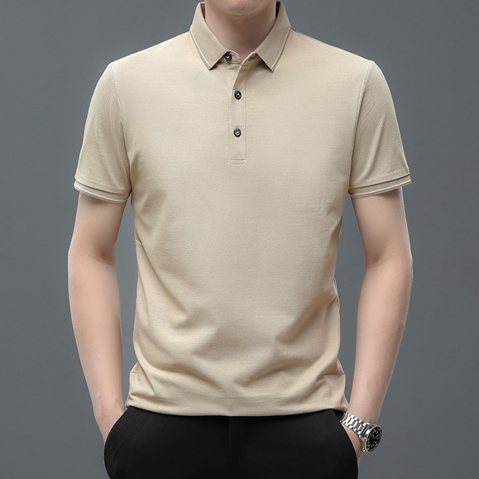 Kenoma 2024 Summer New Clean Edition Silk Cotton Shirt Simple Loose Short Sleeve Men's Polo T-Shirt_voghion.com