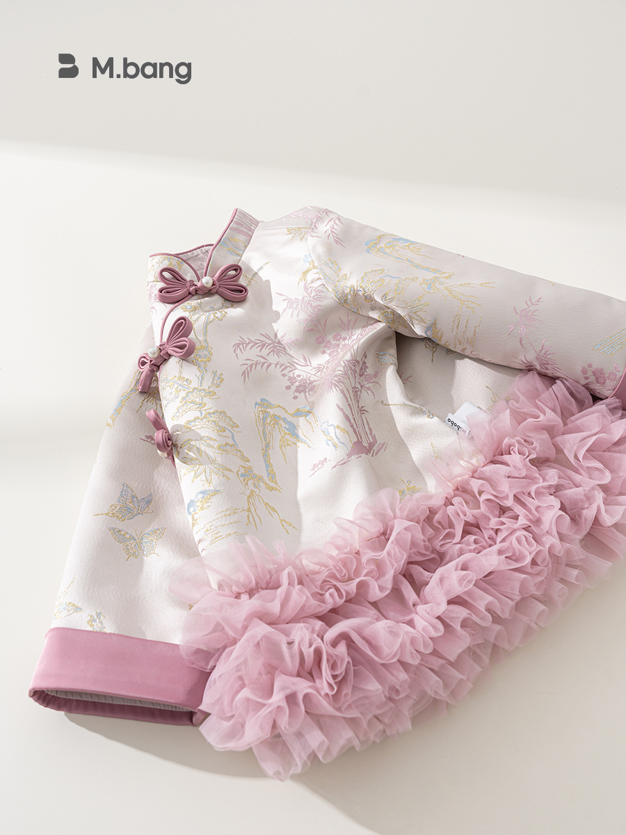 Bangchoan ropa infantil de niñas cheongsam vestido de otoño nuevo estilo de estilo chino para niños falda de empalme pantalón de malla para niños