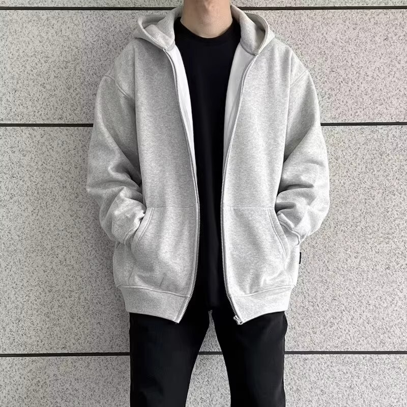 Factory Direct Sales Cardigan Zipper Hooded Sweatshirt Loose Cheap Versatile Solid Color Top Men's High Street Thin Velvet Hoodie Factory Direct Sales Cardigan Zipper Hooded Sweatshirt Loose Cheap Versatile Solid Color Top Men's High Street Thin Velvet Hoodie