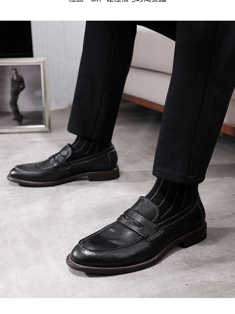 Men's Leather Loafers Slip-on Formal Shoes With Leather Outsole_voghion.com