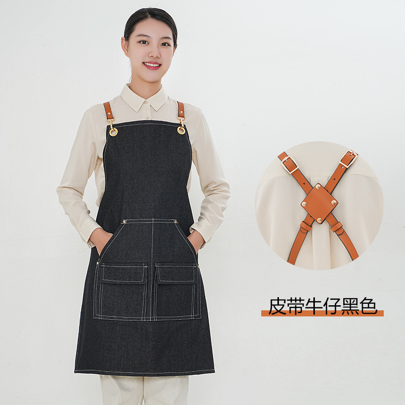 Delantal de lona gruesa de una sola capa con bolsillo cubierta de la leche Barber té Tienda ropa de trabajo extraíble de cuero logo estudio delantal