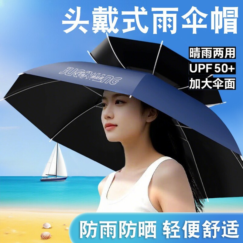 2025 New Model Umbrella Hat, Head-mounted Umbrella, Sun Protection, Foldable, Double-layer Large Sunshade Umbrella, Fishing Umbrella