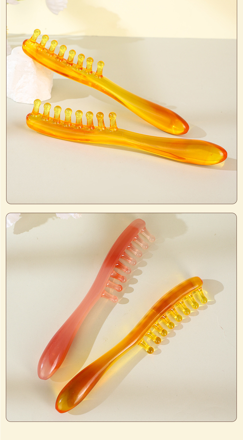 Resin Scalp Massage Comb Meridian Gua Sha Head Therapy Tool Unisex Portable details